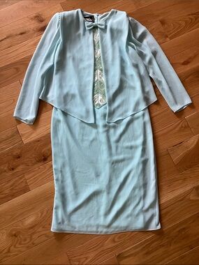 Ursula of Switzerland Pastel Aqua Long Sleeve Dress with Bow